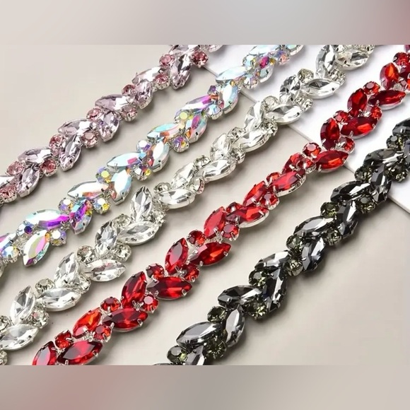 1 Yard Pink, Green & Purple Rhinestone Appliqué Trim | Clothing | New - Picture 8 of 14